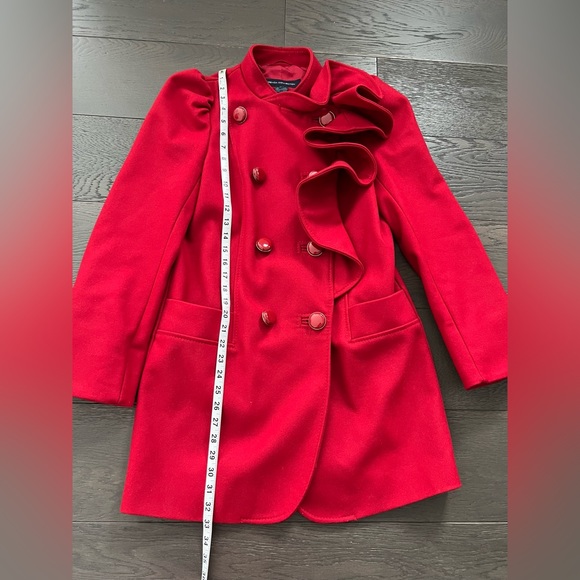 French Connection Womens Red Waterfall Ruffle Double Breasted Pea Coat Sz 10 - Picture 5 of 12